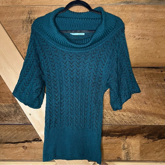 Maurices Women’s Small Short Sleeve Sweater Cowl Neck Jade Fitted Waist Top - Picture 1 of 8